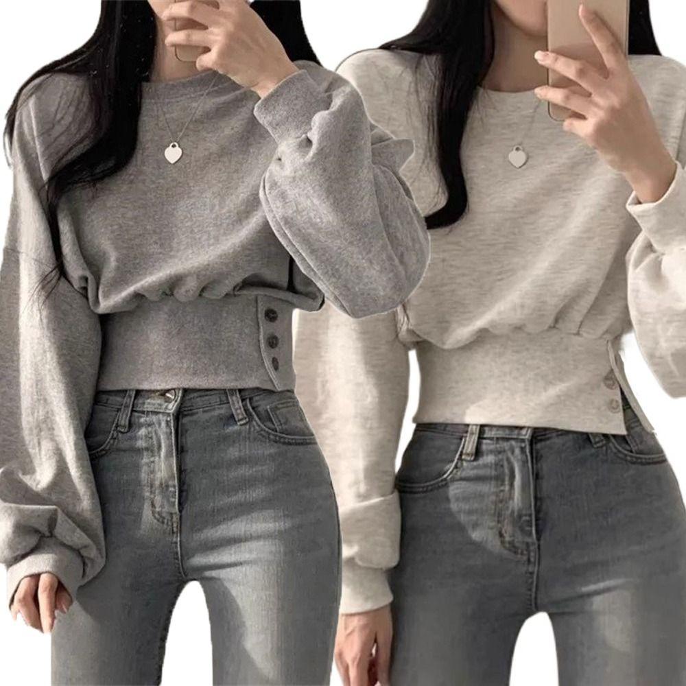 Pulover Y2k cu gât rotund, Hanorace pentru femei, Confortabil, Mânecă lungă, Primăvară Toamnă