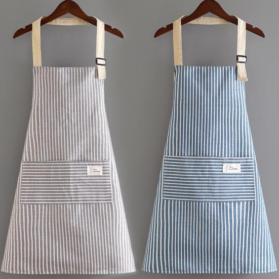 Delantal con Peto Ajustable con Bolsillo Grande de Parche Rayas de Algodón y Lino Delantal de Cocina Transpirable Resistente al Aceite Delantal de Cocina para Hombres Mujeres