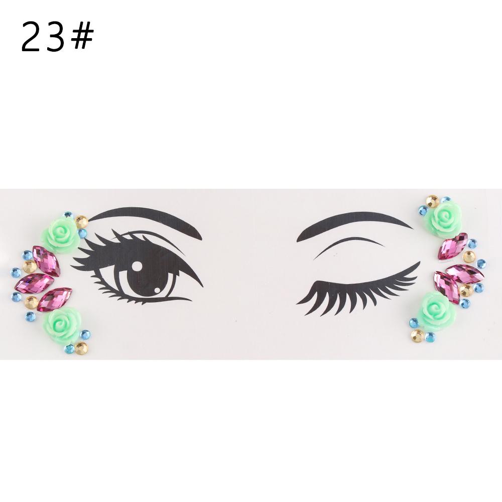 Fashion Colorful 3D Crystal Temporary Tattoo Face Gems Jewels Rhinestone Glitter Adhesive Stickers Festival Body Facial Decor