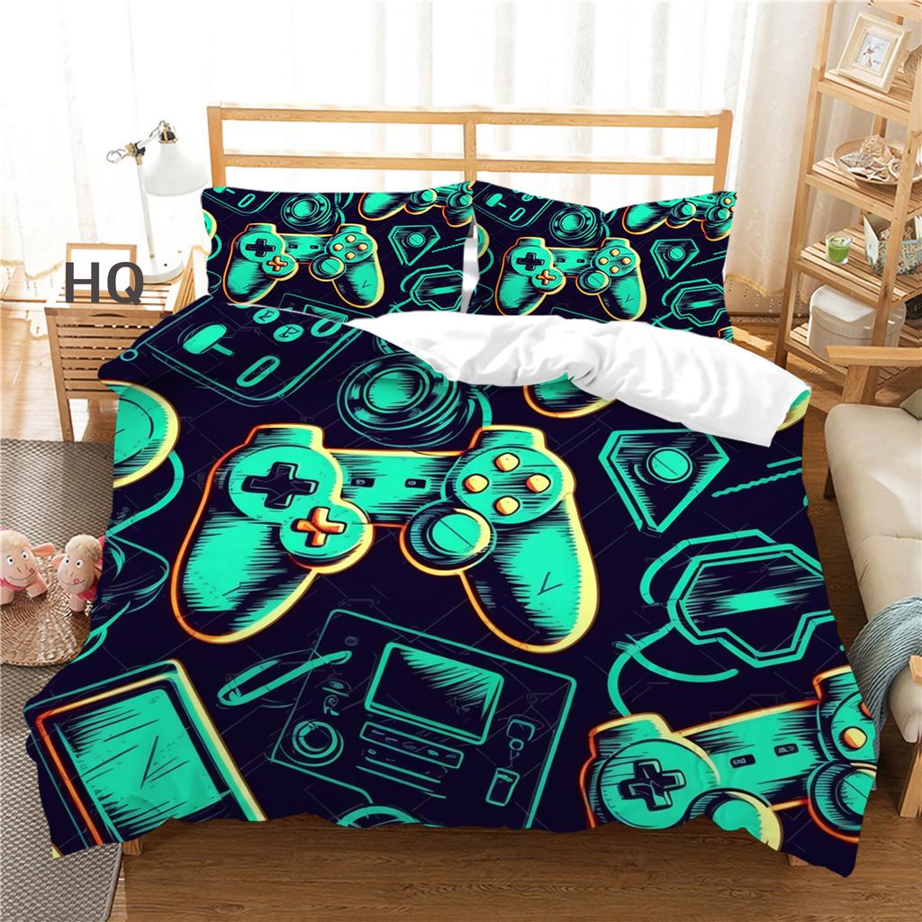 3D Player Bedding Set Game Handle Quilt Cover Pillow Case 2/3 Pieces Suitable for Game Enthusiasts Boys Men Room Zippered Home Decoration