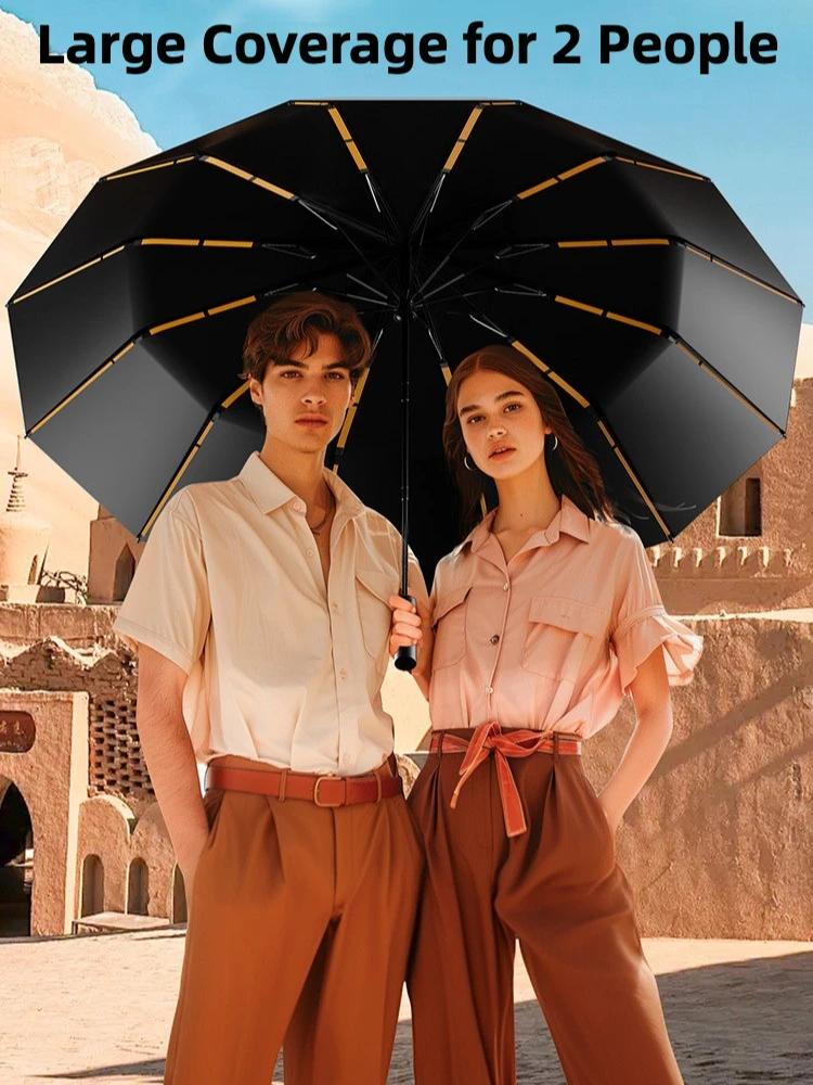 Windproof Automatic Folding Umbrella, Large Reinforced 192 Ribs, UV UPF 50 + Sun & Rain Protection Umbrellas for Men and Women