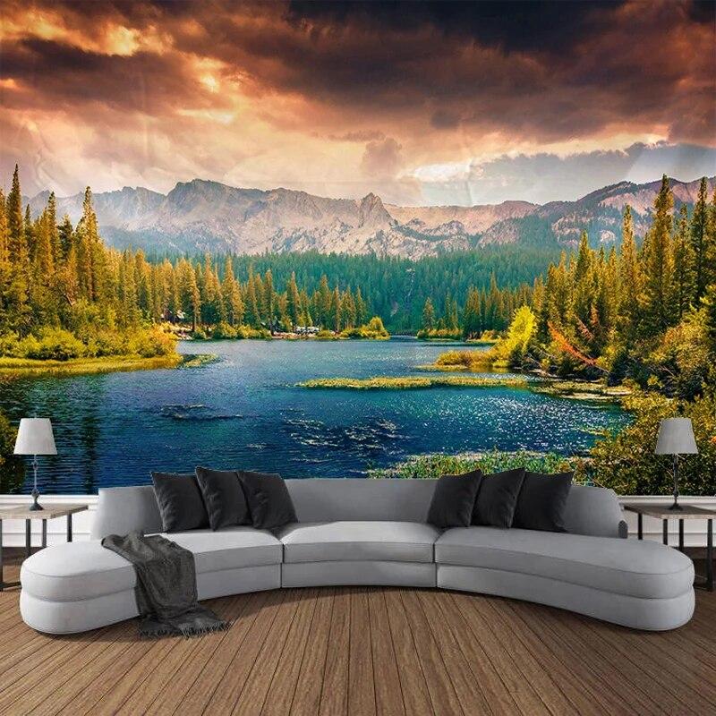 

Природные горы, озеро, хвойное дерево, пейзаж, гобелен, настенное украшение для спальни, гостиной, дома 230x180cm