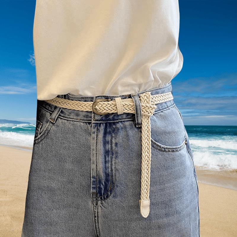 Women's Woven Leather Belt – Simple, Casual, Versatile Korean Style for Jeans