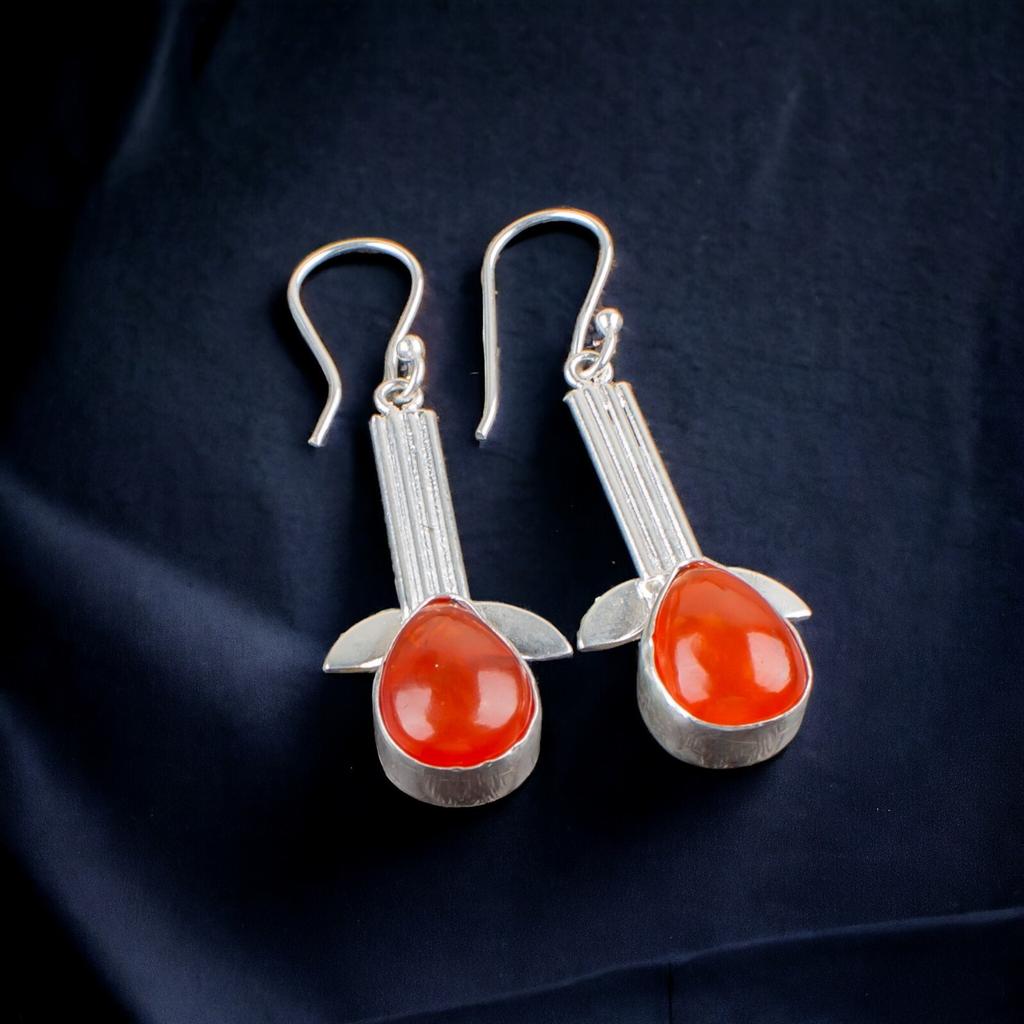 Natural Carnelian Gemstone 925 Sterling Silver Trendy Jewelry Earrings For Women EE-36-26