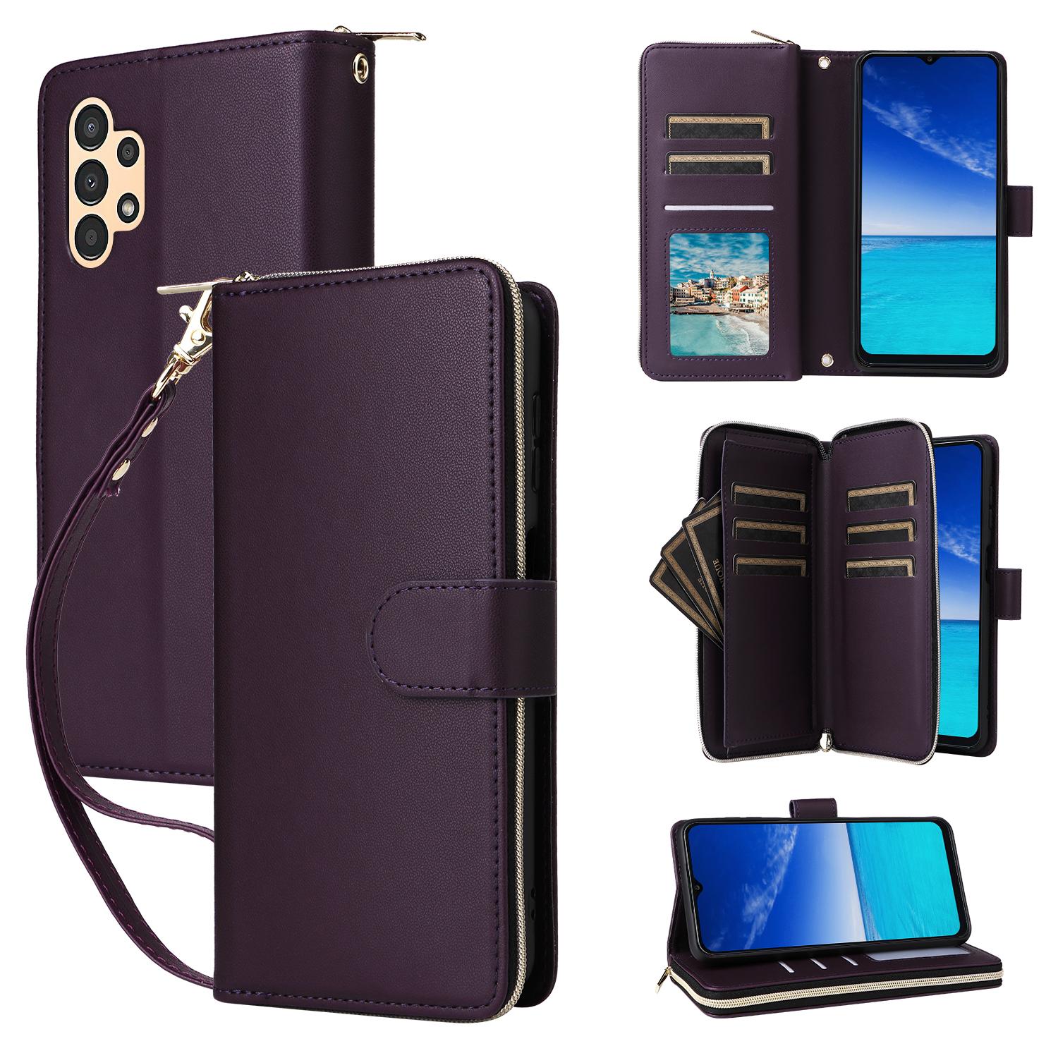 

R20 For Samsung Galaxy A13 5G/4G/A04 4G/A04s 4G/M13 5G Case Zipper Leather Phone Cover Dark Purple