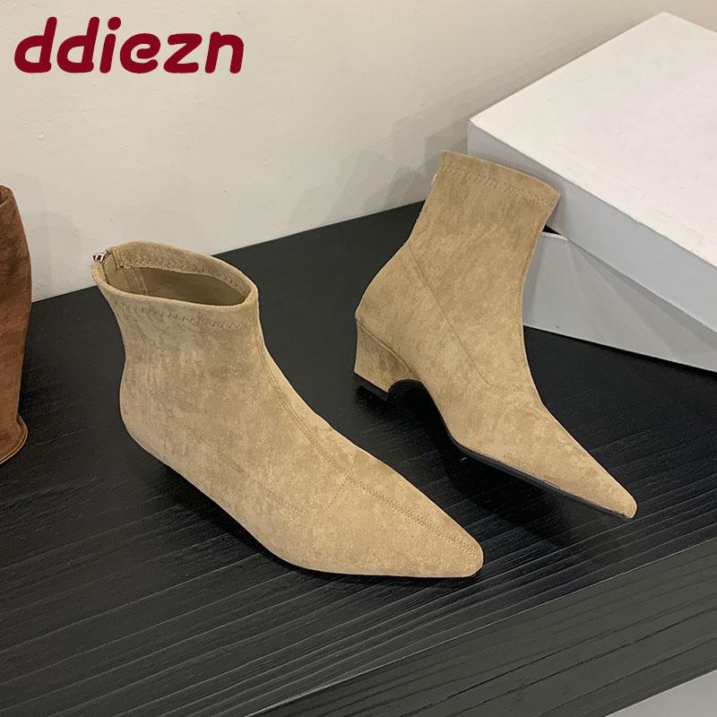 Fashion Fashion Low Heel Women Ankle Modern Boots With Zippers Shoes Pointed Toe Elegant Ladies Short Boots Female Pumps Shoes lady
