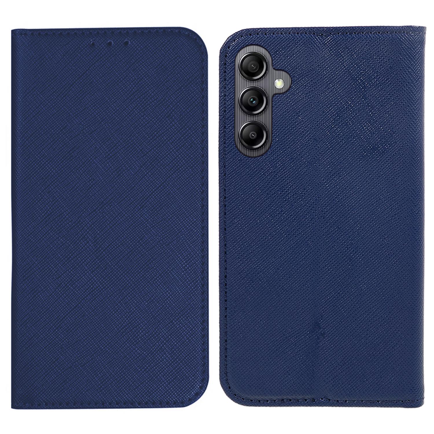 

For Samsung Galaxy A56 5G Case Cross Texture Leather Phone Cover Hidden Magnetic Dark Blue