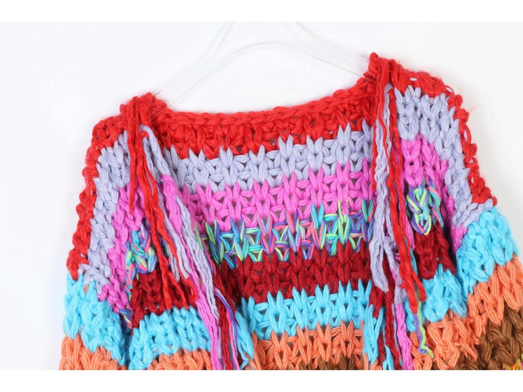 Retro Regenbogen Farbblock Damen Cardigan Pullover - Langärmlig, Dick gestrickt für Herbst/Winter