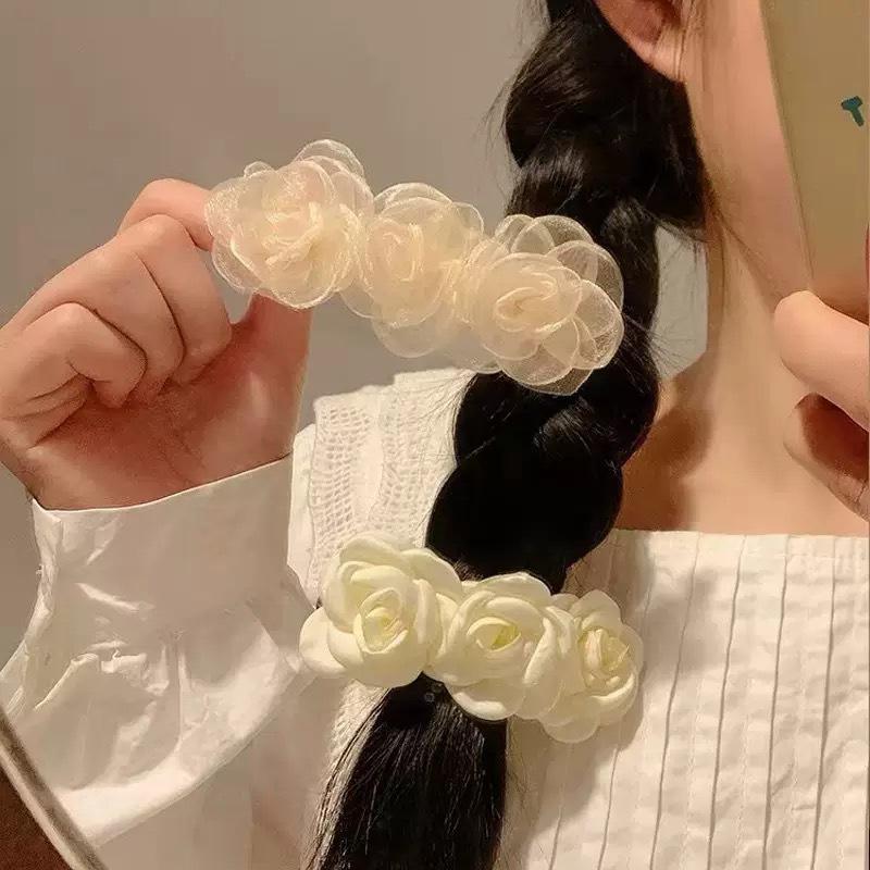 1Pcs White Rose Flower Hair Clips For Women, Elegant Organza Satin Hair Barrettes, Bridal Hair Accessories For Wedding, Party