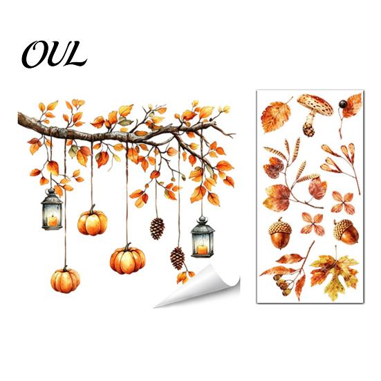Static Window Decals of Forest Animals Autumn Sticker with Cute & Maple Leaves, Removable Harvest Pastoral Theme Art Festival Clings, Waterproof