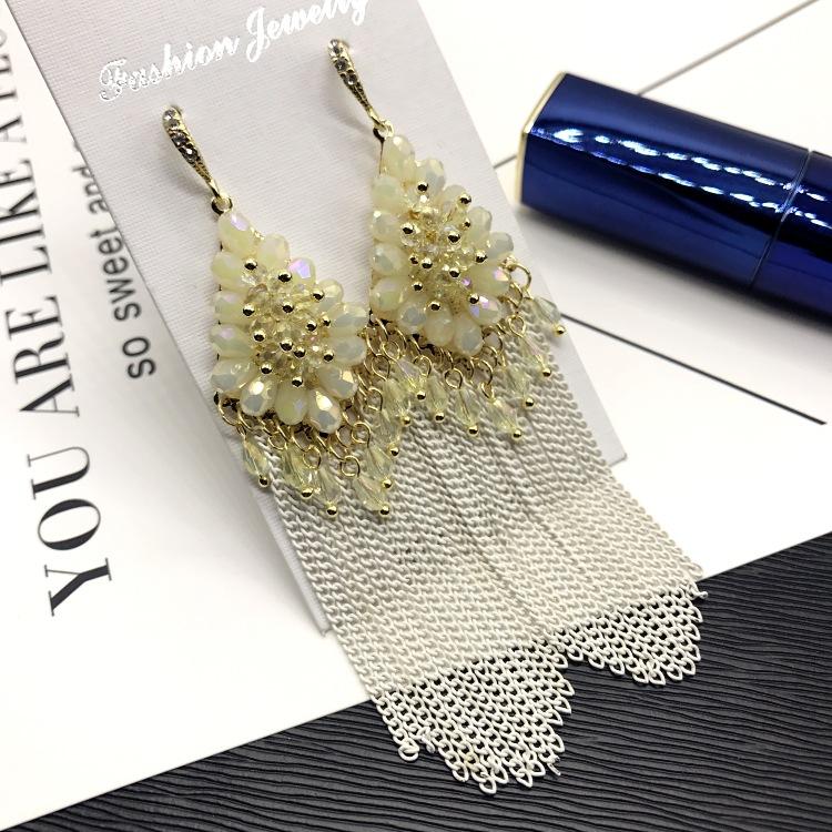 Light Luxury Crystal Diamond Long Earrings, Retro Style Temperament Fringed Earrings, Versatile Stud Earrings with Accessories