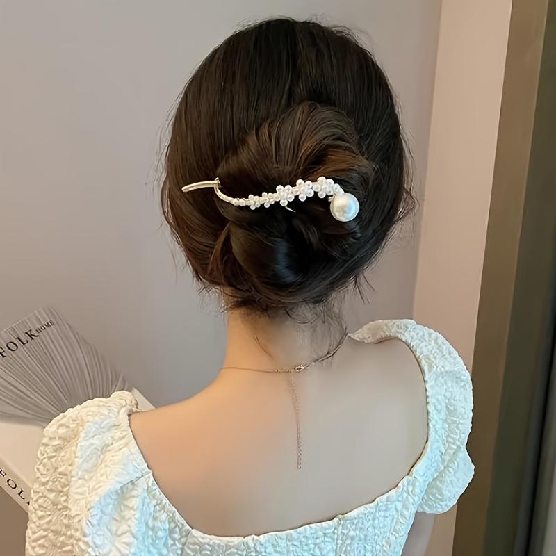 Elegant Pearl & Rhinestone Hair Clips - 4pcs, Golden Twist Clasp, Perfect for Women's Valentine's Day Hairstyles