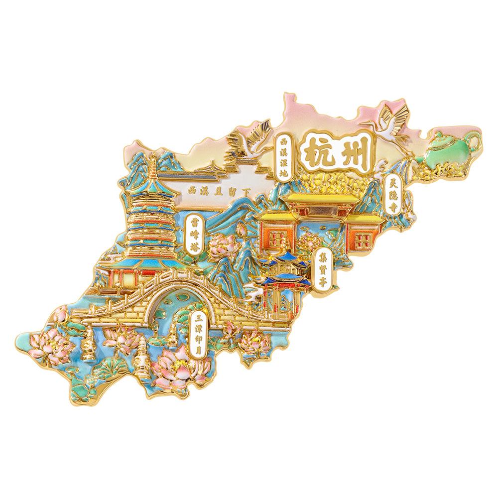 Map relief metal refrigerator sticker magnet West Lake Leifeng Pagoda tourist souvenir scenic spot small gift