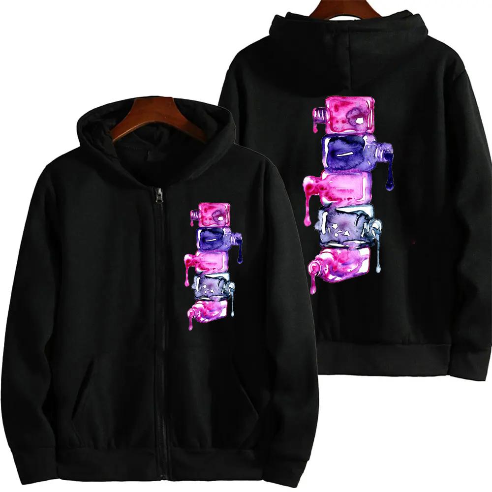 Nail Polish Print Zip Up Hoodies Female Makeup Beauty Aesthetic Graphic Zip Jackets Coat Cosmetics Fleece Zipper Sweatshirts