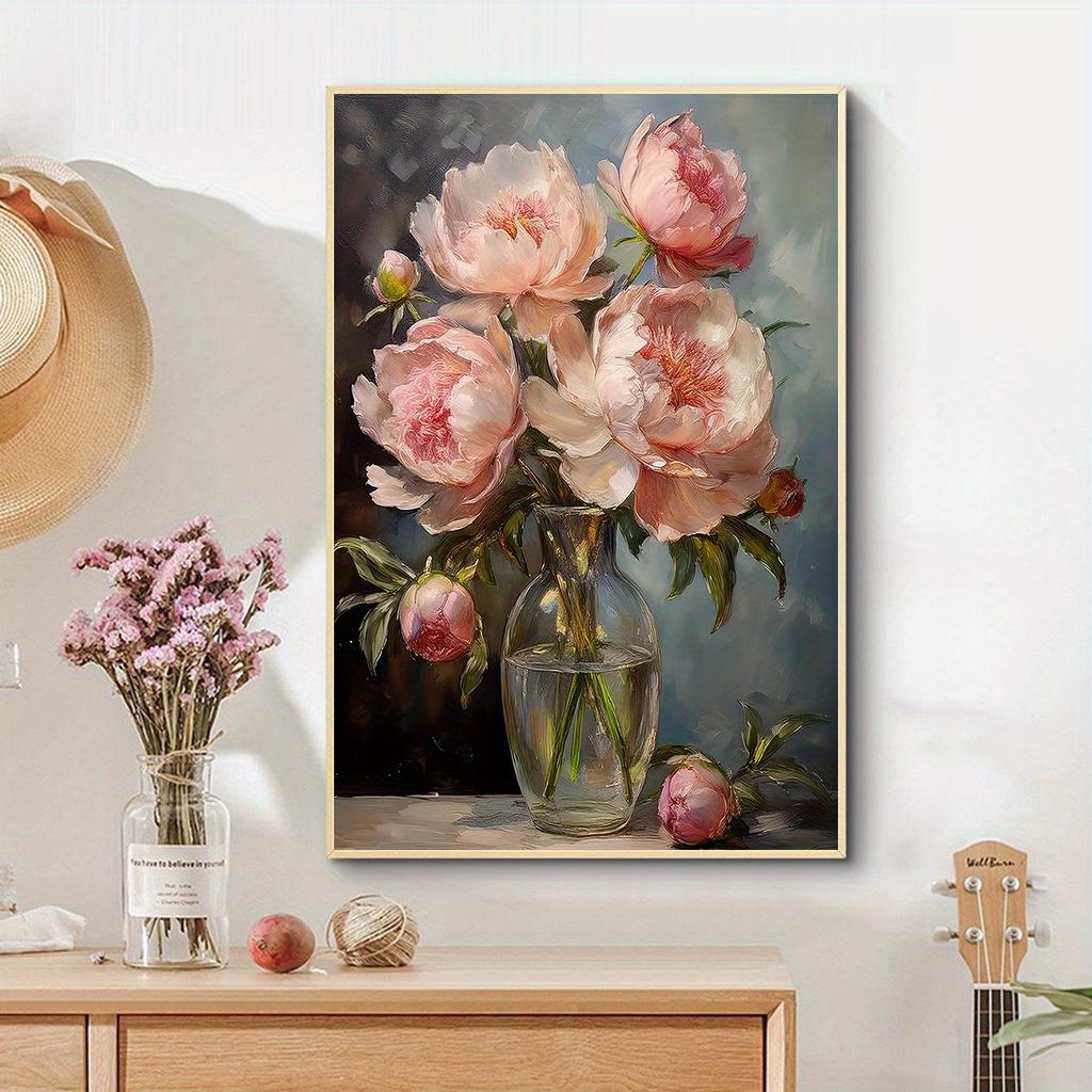 1 Stück Kreative Vase Blumenstrauß Leinwand Kunstdruck, Klassische Blumen Wandkunst und Naturstil Wanddeko für Kunst Wohndekor