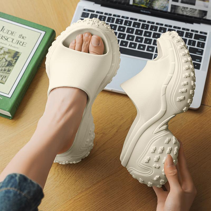 Fashion White Summer High Heel Slippers Thick Bottom Anti-Slip Slippers Open-Toe Comfortable Wear-Resistant EVA Suitable for Outdoor Use