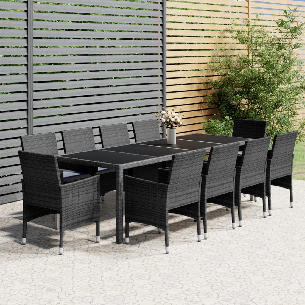 11 pc Outdoor Dining Set Grey Poly Rattan