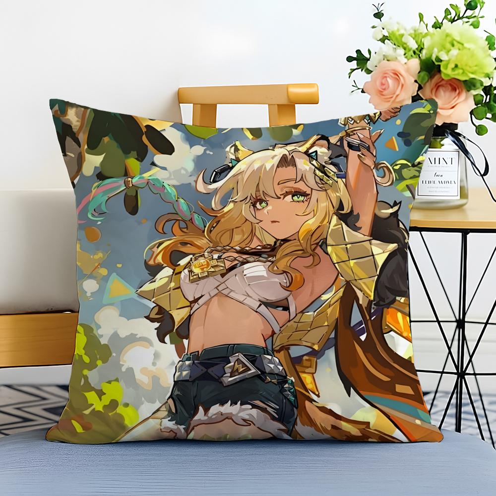 Game Genshin Xilonen Cushion Cover Washable Linen Pillowcase Soft For Sofa Bed Cozy Home Room Decor