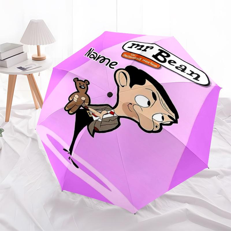1PC Animated Series Mr Bean Custom Name Automatic Open/Close, 8-Rib Durable Frame Compact Travel Umbrella for Men & Women D1222036