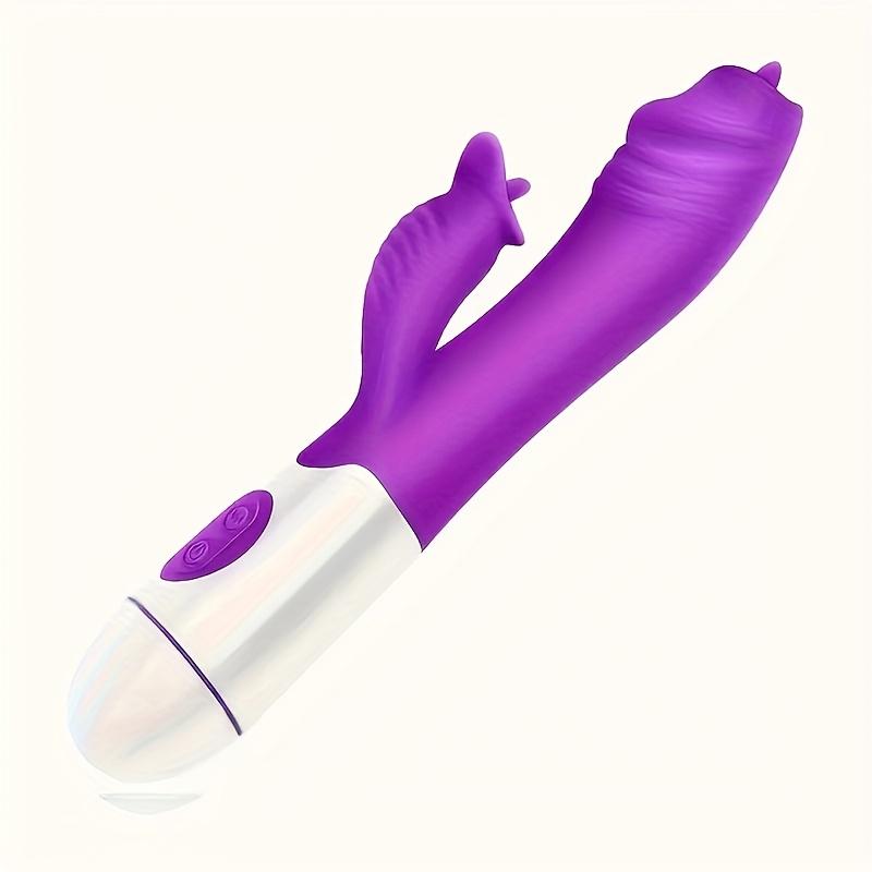 1pc 30 Speed Tongue Licking Dual Vibration Realistic Vaginal Massager (Battery Powered)