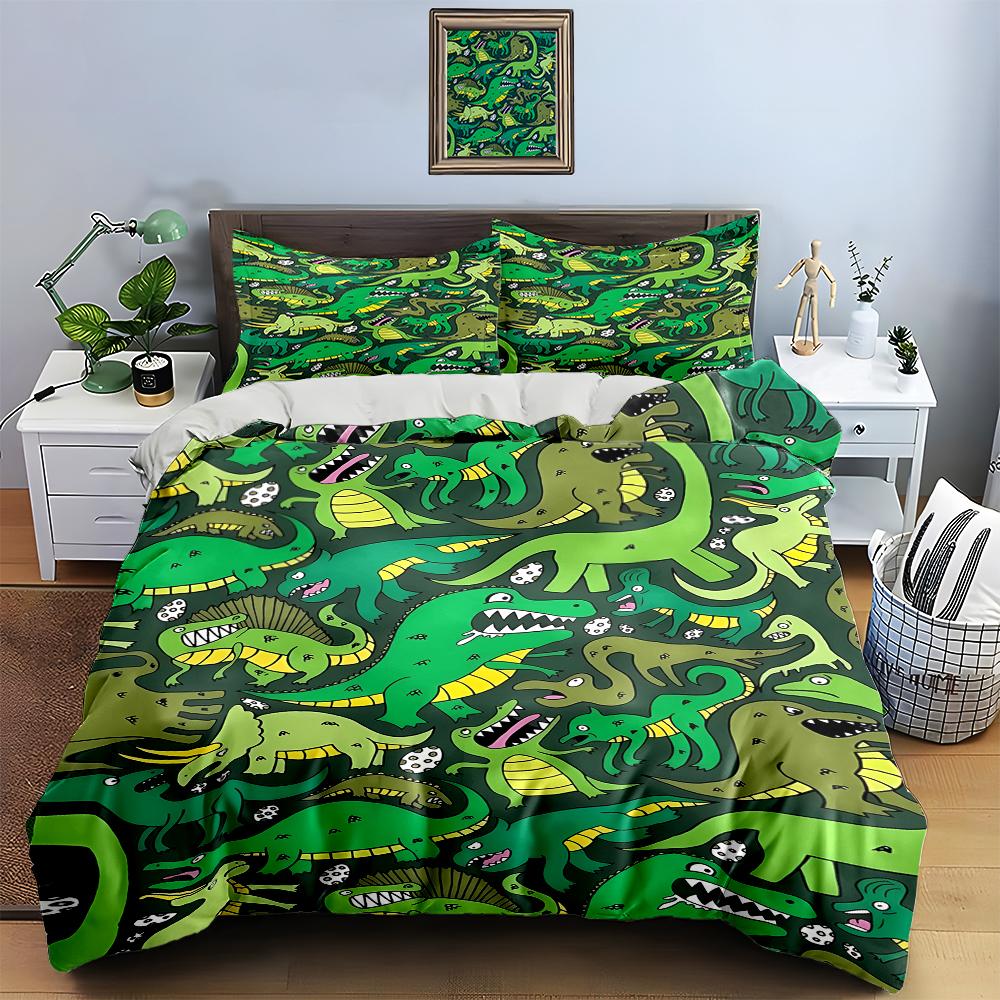 Green Dinosaur Illustrations. Bedding Duvet Cover Sets Duvet Covers Pillowcases Gifts (1 * Duvet Cover 2 * Pillowcases, Without Duvet Insert)