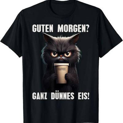 Guten Morgen Very Thin Ice Cream Black Cat Morning Grump T-Shirt
