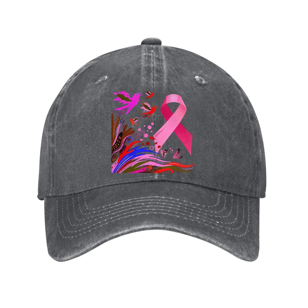 Pink Ribbon Breast Cancer Awareness Birds Print Cotton Baseball Cap Washed Casual Adjustable Dad Hat