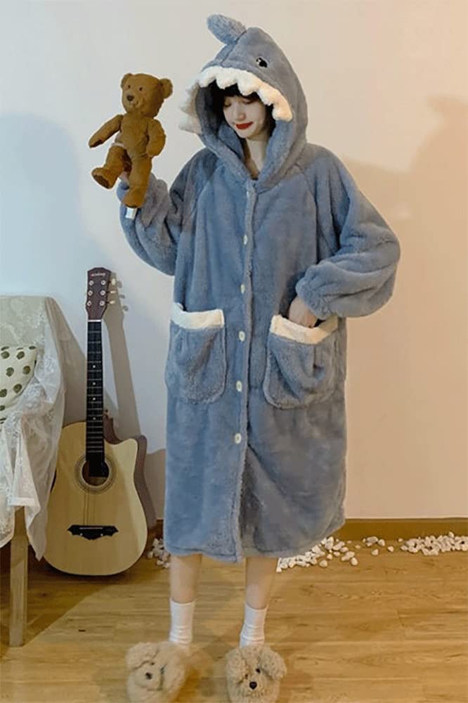 Tzrcyc Shark Romper Overalls, Thick and Cute Winter Pajamas, Long Sleeves, Warm Sleepwear, Fluffy, Perfect for Spring, Autumn, and Winter (Blue)