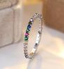 Cute Female Small Rainbow Round Zircon Stone Ring Trendy Silver Color Bride Wedding Jewelry Gift for Women