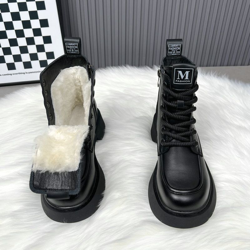 Women's Winter Snow Boots Shearling Fur Lined Wool Martin Ankle Boots Non-Slip Thick Sole Warm Thickened Cotton Boots