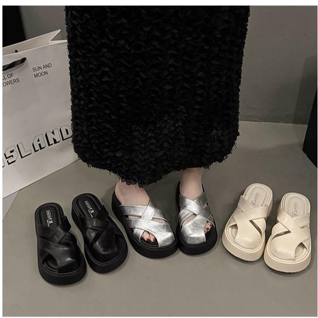 Baotou Half Slippers Women's Outer Wear In the Summer of 2025 New Platform Roman Shoes Comfortable and Fashionable Versatile Medium Heel Sandals