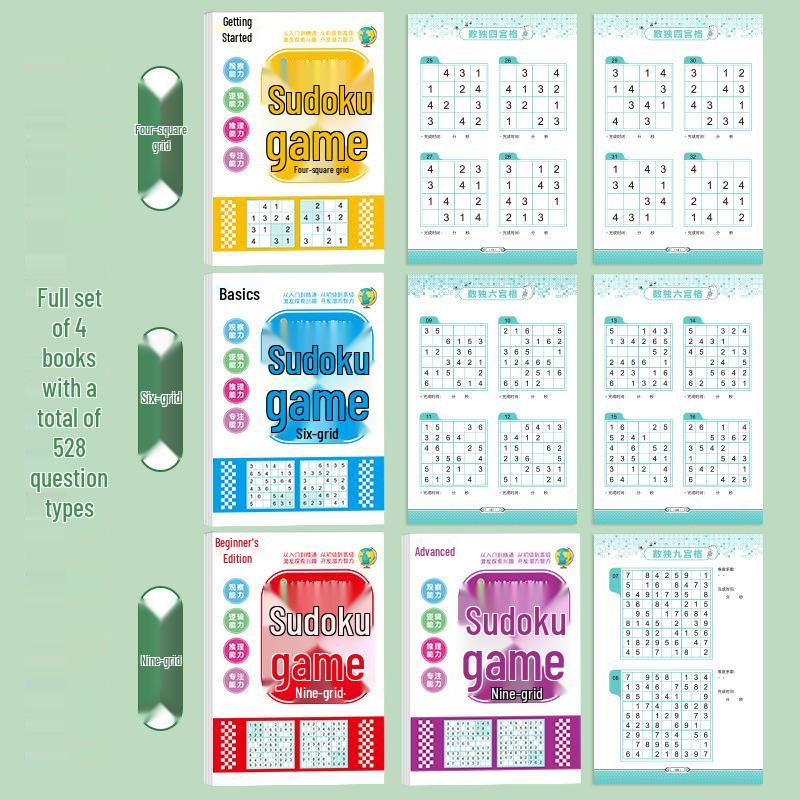 Children's Beginner Sudoku Puzzle Toy - 4x4, 6x6, 9x9 Grids for Developing Mathematical Thinking