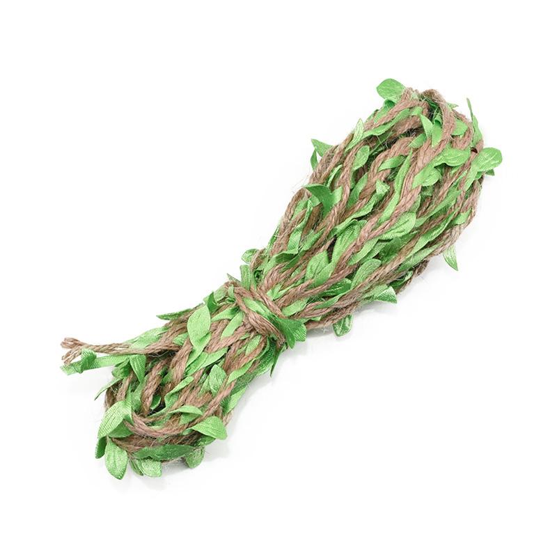 Cuerda de cáñamo tejida con hojas verdes de simulación de 5 m para hacer tú mismo, decoración para bodas, cumpleaños, bodas, regalo de ratán, embalaje de ramo, 5 mm