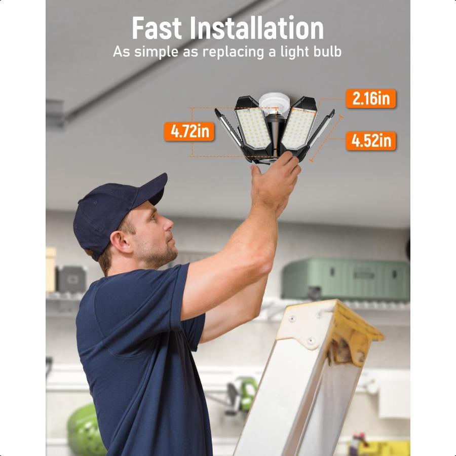 LED Garage Light Bulb 2 Pack Er Bright Basement Lighting W 6+1 Deformable Panel 6500K Shop Ceiling Light Screw In E26 E27 Base