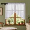 Retro Lace Curtain Half Curtain, Adjustable Lift Structure, Embroidery Floral Sheer Coffee Dustproof Window Screen