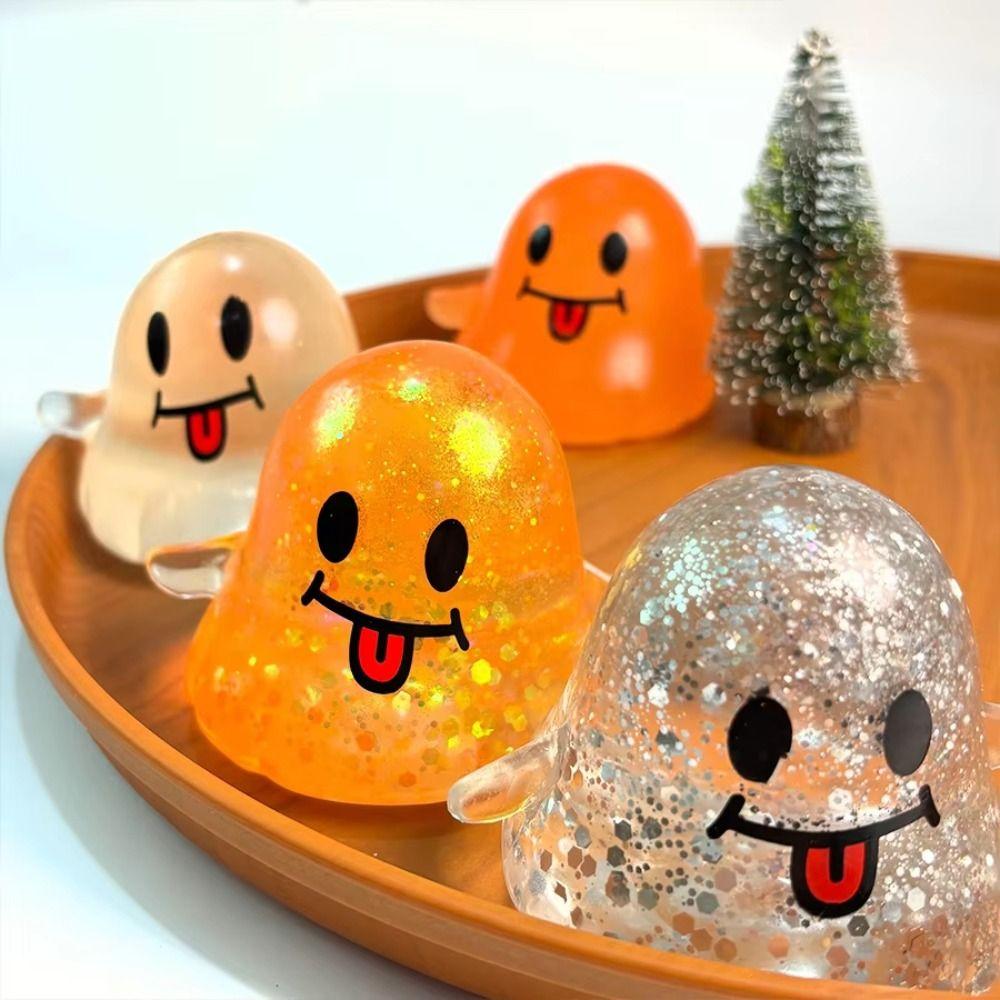Maltose-filled Halloween Ghost Squeeze Toys Sticky-Free Glitter Slow Rebound Fidget Ball Halloween