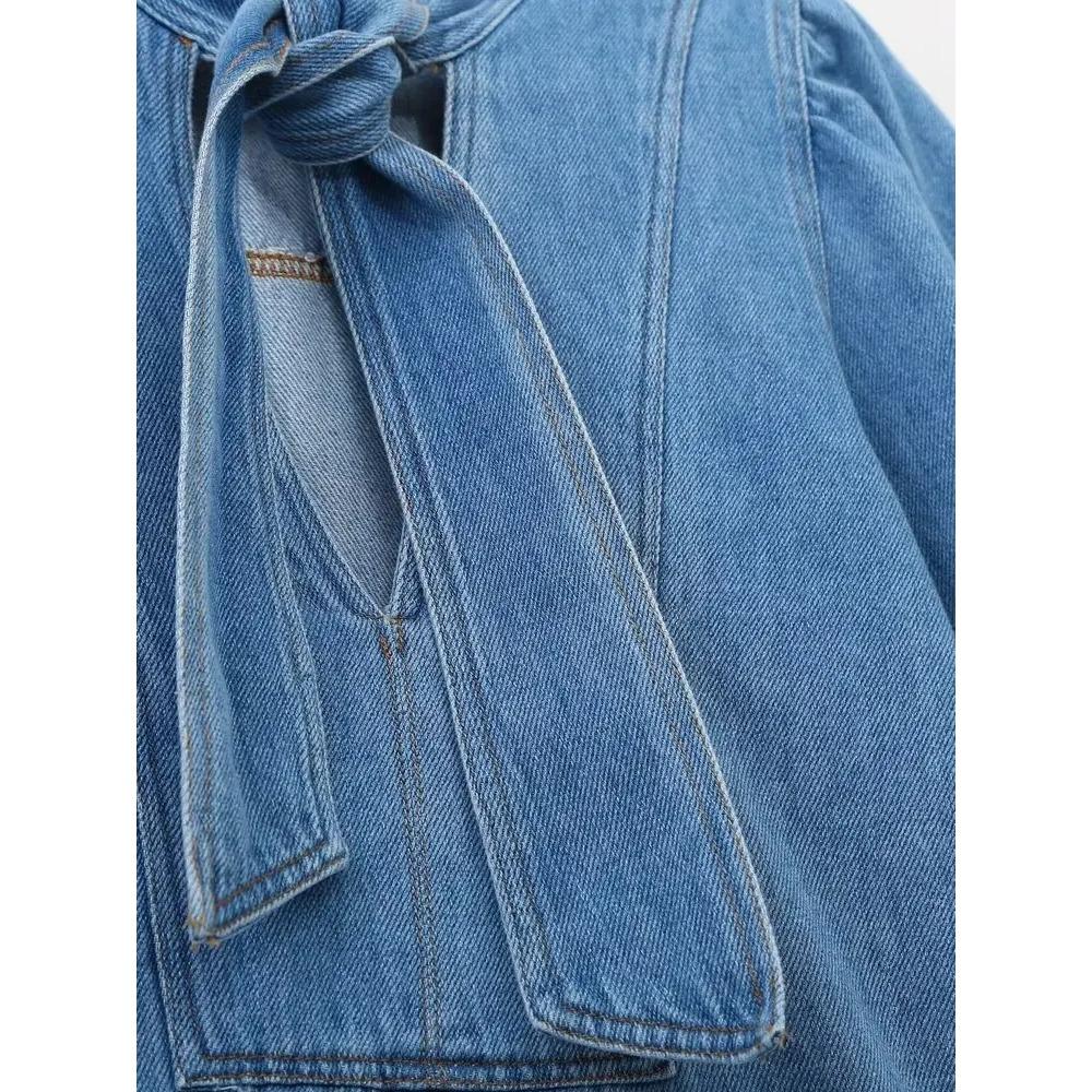 Nová dámská vysoce kvalitní módní kovbojská košile s mašlí a stojáčkem