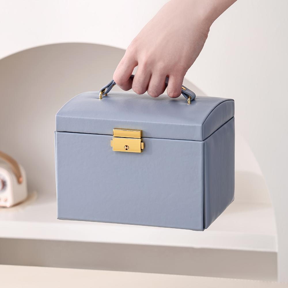 Faux Leather Jewelry Box Waterproof Storage Box with Mirror Double Drawer Fit Necklace Ring Earrings Watch and Hair Accessories