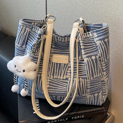 2025 Women's Large Capacity Canvas Tote Bag - Autumn/Winter Versatile Shoulder Bag for College Commute