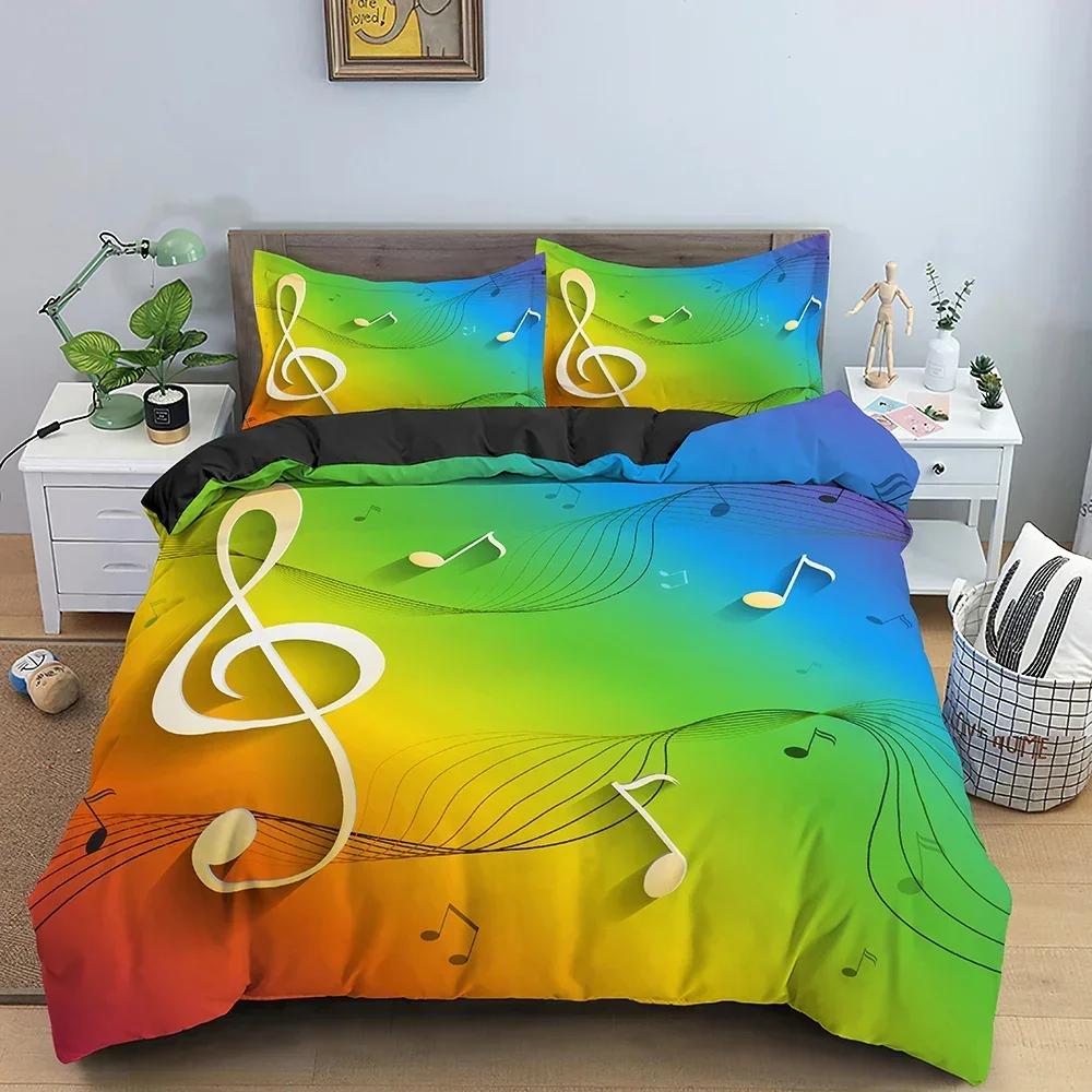 Musical Note  Music Theme Comfortable Duvet Quilt Cover Pillowcase Bedding Set Children Bedroom Decoration Home Textile