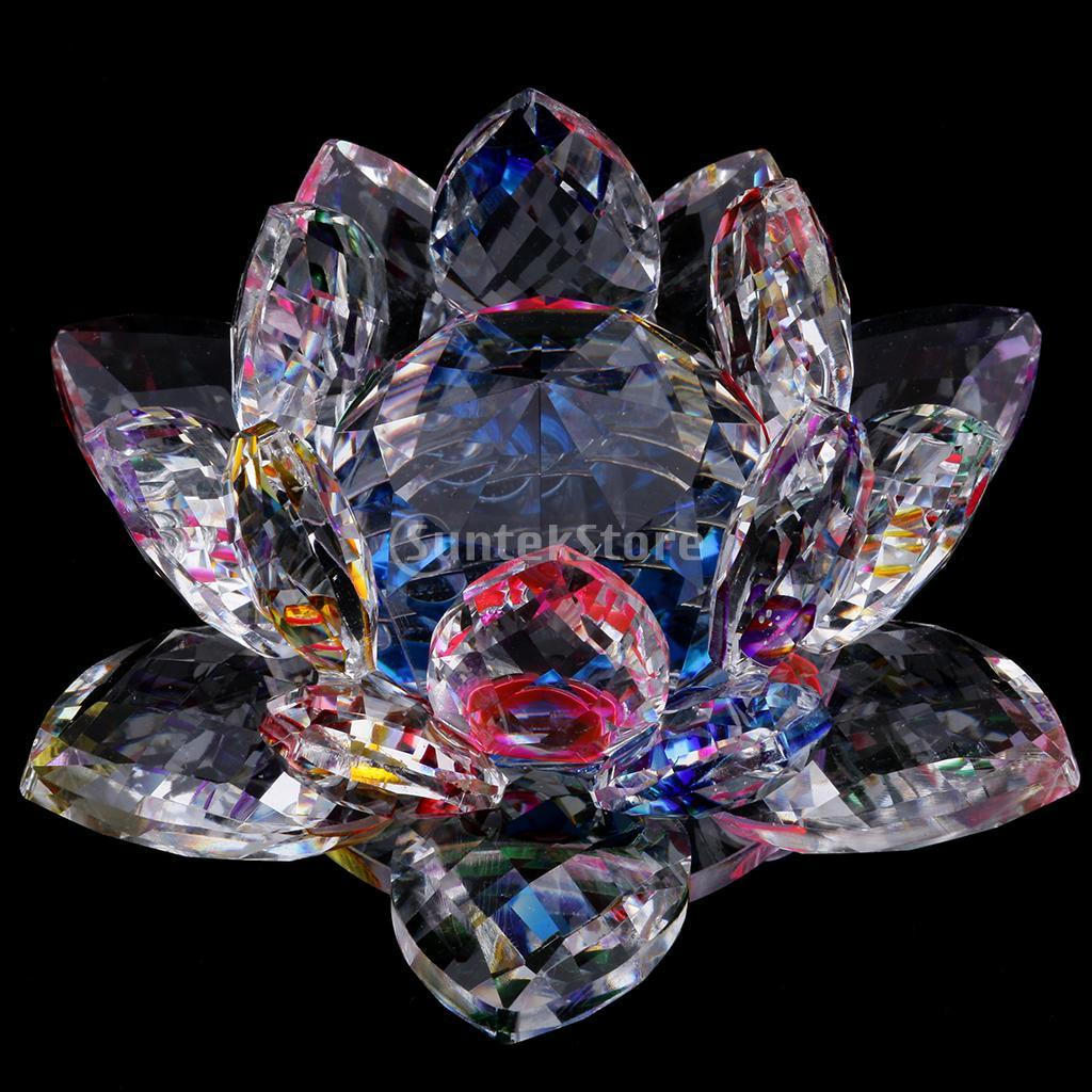 Cut Glass Blue Lotus Flower Figurine Paperweight Wedding Gift