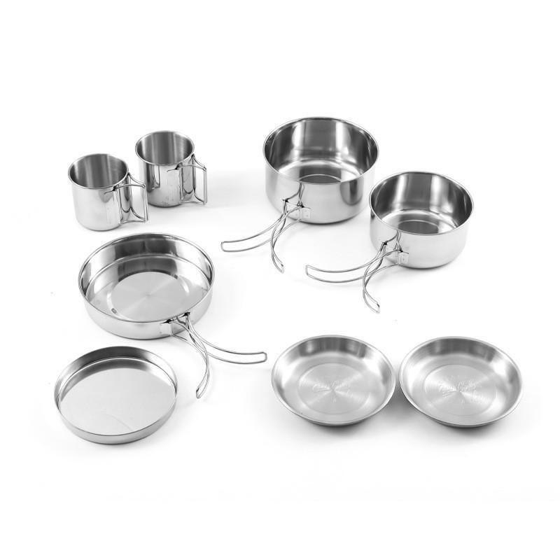 8-Piece Portable Stainless Steel Camping Tableware Set: Foldable Cups, Bowls, and Plates for Outdoor Picnic and BBQ Adventures