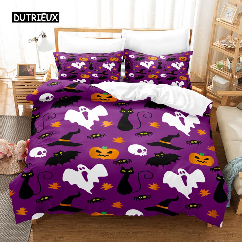 Halloweenský povlak na přikrývku Kreslená dýně Twin povlak na přikrývku Lucerna Ložní souprava Polyesterový povlak na přikrývku s duchem pro děti Chlapce Dívky