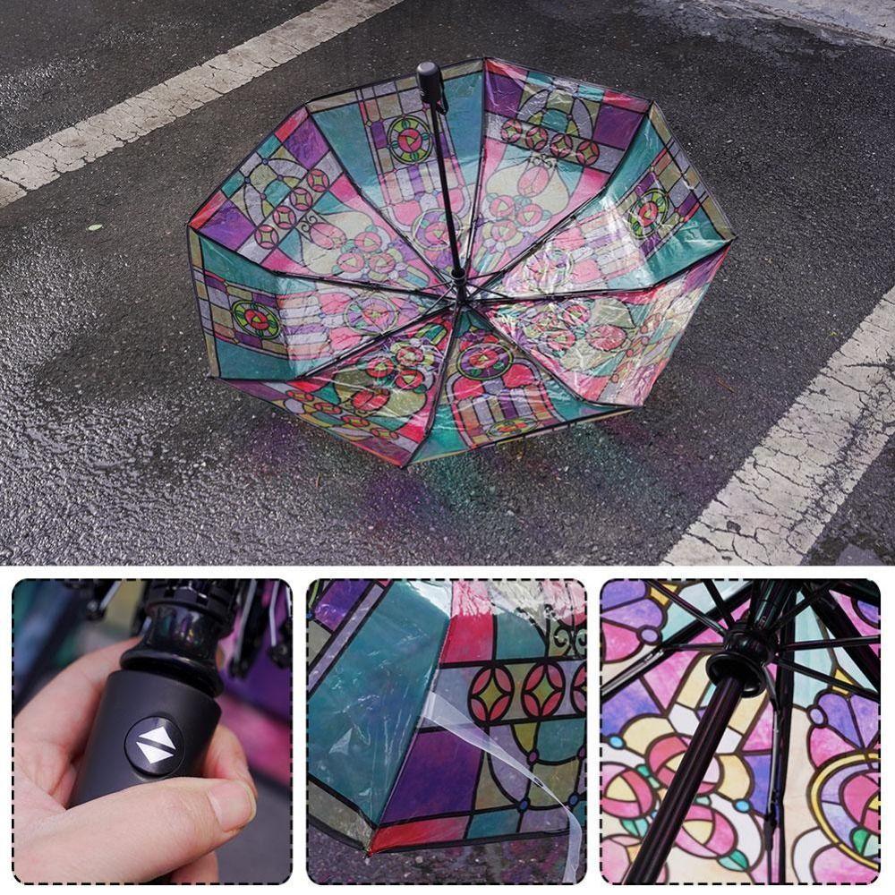 Stained Glass Print Stained Glass Umbrella Hand-Painted Design Long Handle Umbrella  Sun Protection