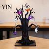 Decorative Resin Tree for Home Lighted Halloween Spooky Dead Tabletop Decor, Ghost Face Haunted Themed Showcase Decor with Pumpkin Spider LED