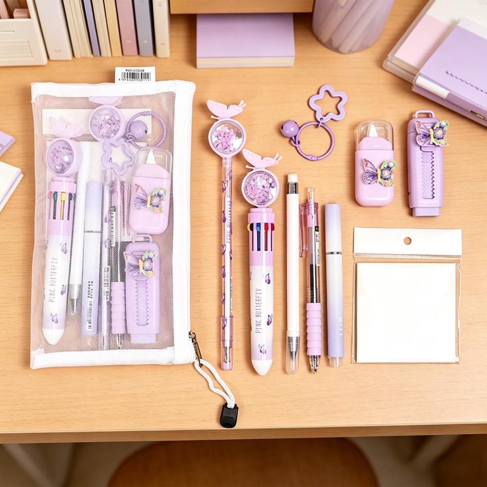 

10pcs/Set 10-in-1 Stationery Set Butterfly Series Gel Pens Pencil Eraser Children s Day Gifts фиолетовый