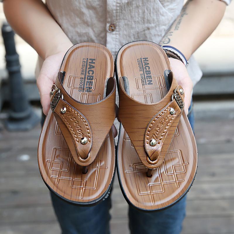 Summer New Men's Flip-flops Hollow Breathable Outdoor Beach Shoes Non-slip Soft-soled Cool Slippers Men's Shoes 878