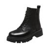 British medium boots Martin boots 2021 black handsome short boots PU front lace-up round head low heel thick sole single boots