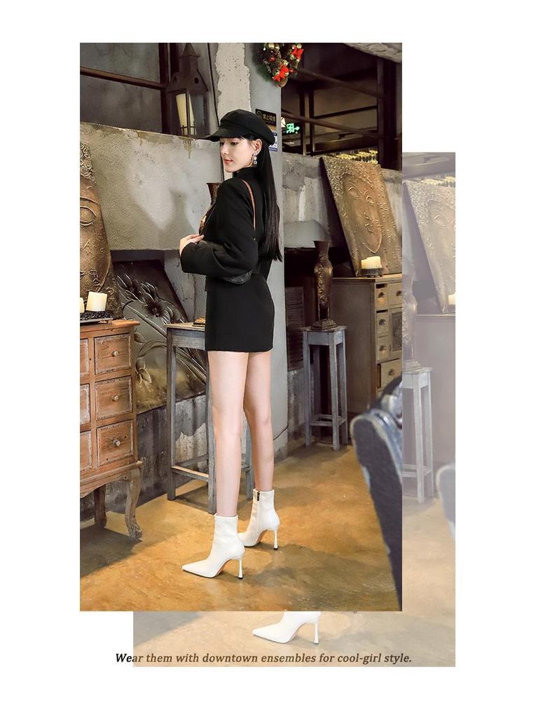 Retro Europäische & Amerikanische Stiletto Stiefeletten mit Seitlichem Reißverschluss - Damen Winter Spitzschuh Hoher Absatz Kurze Stiefel