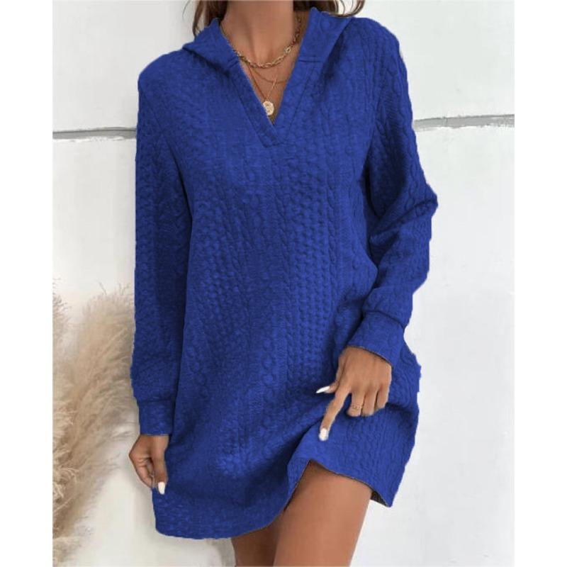 IHUASU Fashion Autumn Winter Solid Color Print Long Sleeve POLO-Neck Casual Dresses International Design